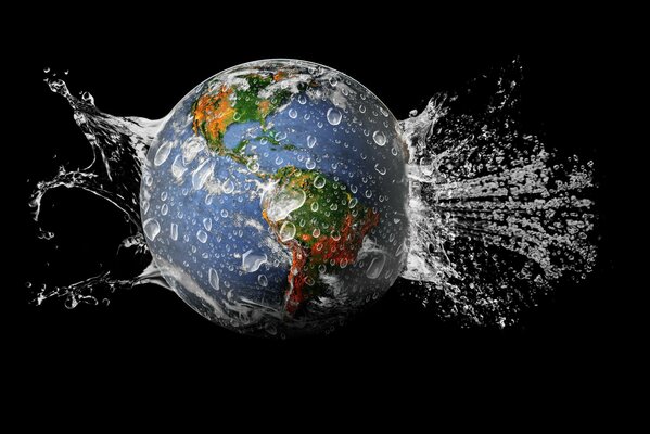 Water splashes on planet earth