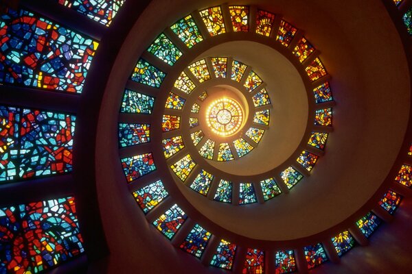 Beautiful stained glass spirals from the windows