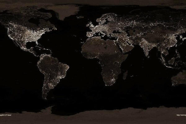 Night image of all continents and oceans of the earth