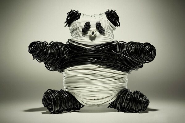 Black and white panda and wire