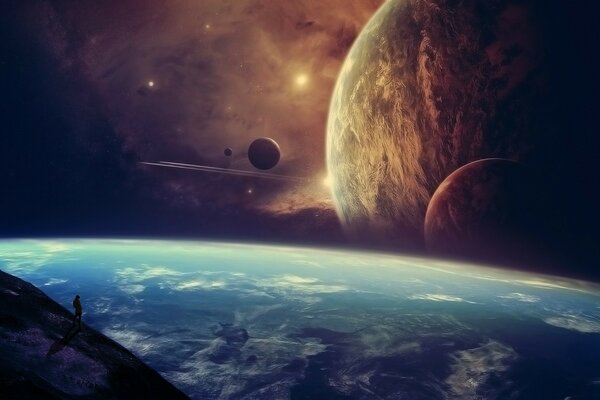 Unglaubliche Sicht auf Planeten aus dem Raumschiff