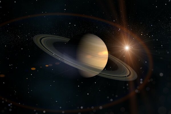 The famous rings of the planet Saturn in black space