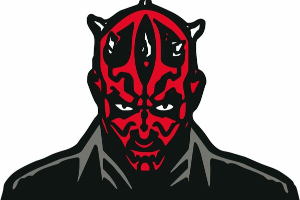 Zeichnung eines Mannes in Schwarz mit rotem Gesicht und Hörnern