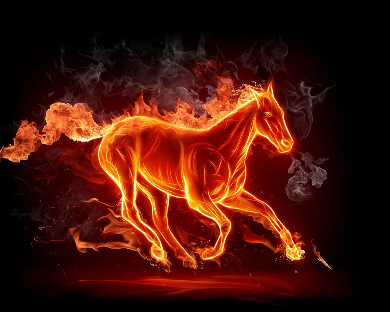 fire horse smoke dark background