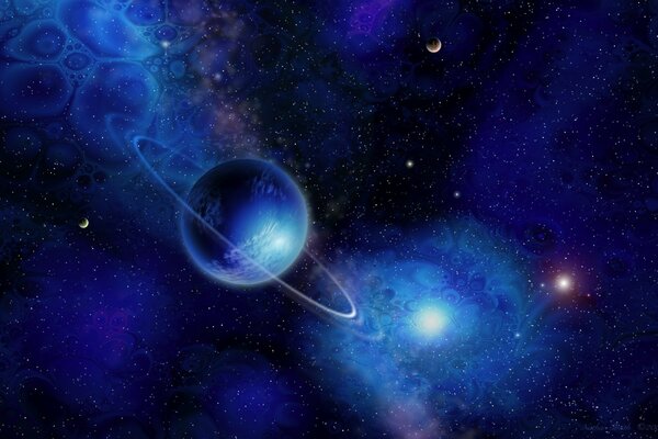Planet mit Ring vor dem Hintergrund einer riesigen kosmischen Python