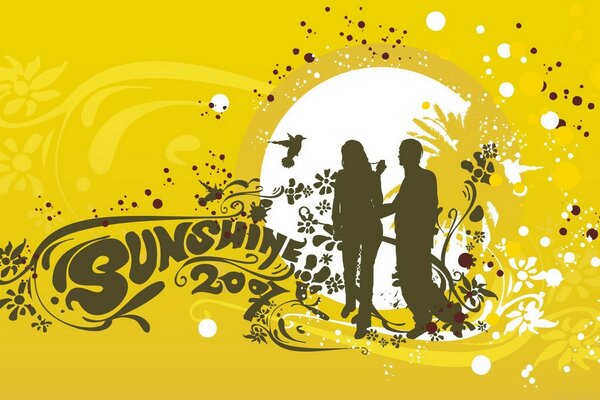 Silhouettes d homme et de femme sur fond blanc et jaune