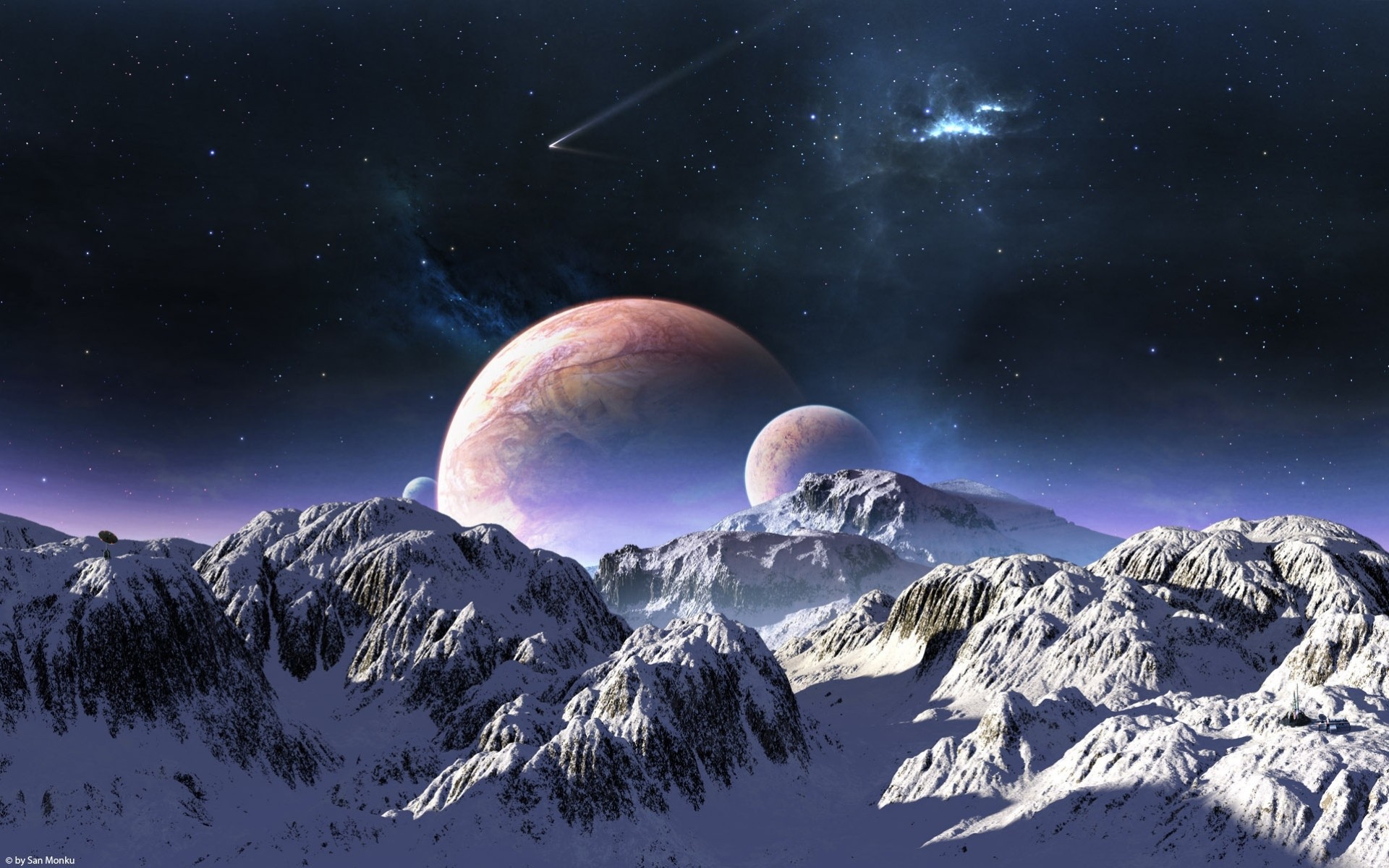 planet terraspace comet sky snow mountain