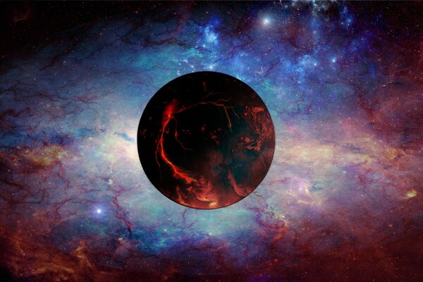 3d art. cosmos. planet. black and red