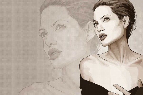 Dessin d Angelina Jolie regardant en haut