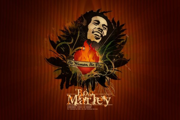 Bob Marley con el corazón en el fondo