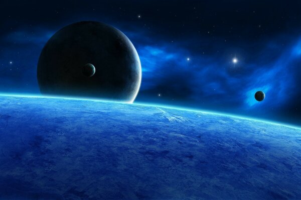 Imagen irreal de planetas en azul