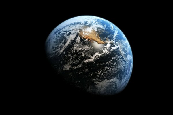Вид с космоса. голубая планета. земля. на черном фоне