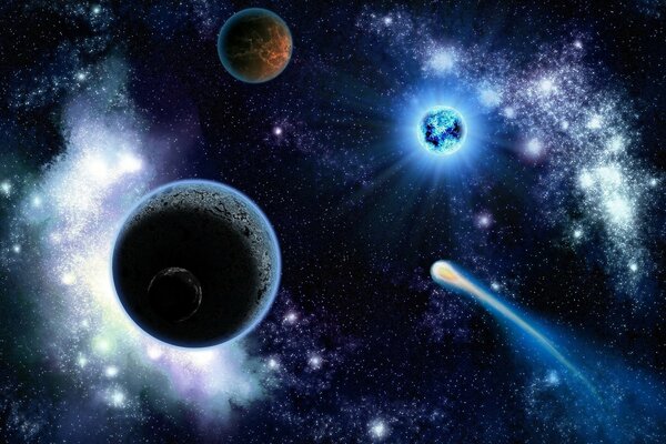 The beauty of space with planets and comets