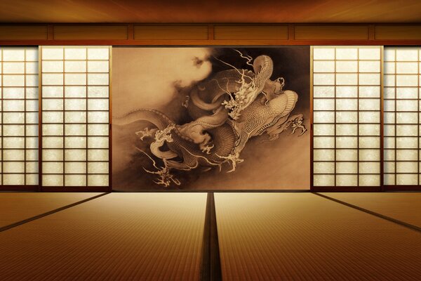Japoński pokój ze smokiem na zdjęciu