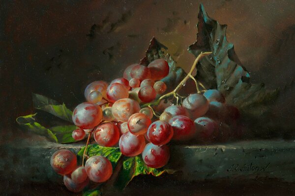 Painting by Alexander Antonov a bunch of grapes