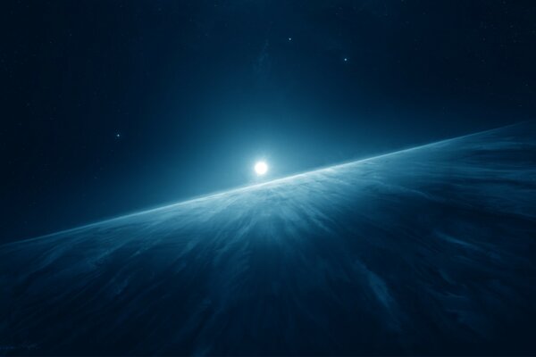 A planet in the solar system in blue light