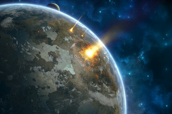 Interesante imagen del planeta y los meteoritos