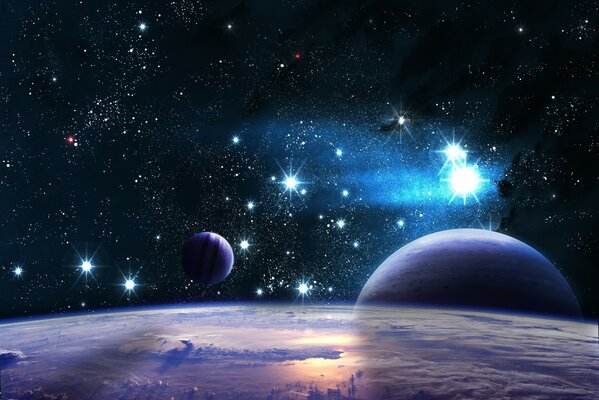 Space with beautiful big planets