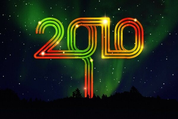 En el cielo estrellado, la Aurora boreal y los números 2010