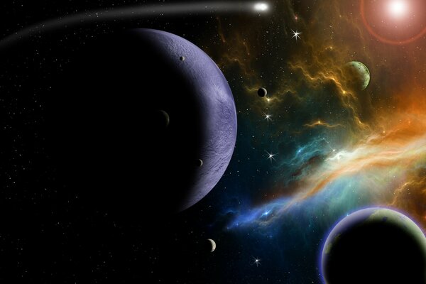 3 d image of planets in space among the beautiful sky