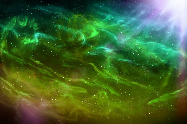 Зеленое свечение туманности в космосе