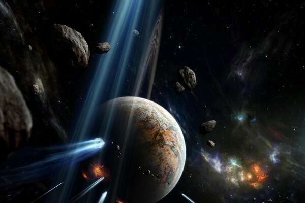 L art spatial en 3D avec des astéroïdes