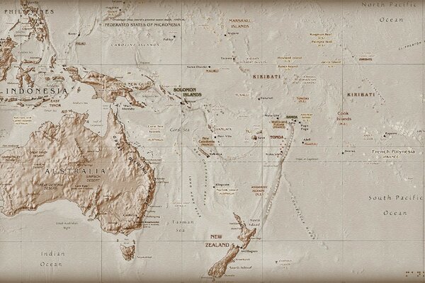 An old map depicting the mainland of Australia