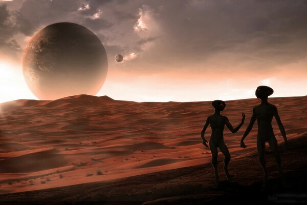 The planet Mars. Martians communicate