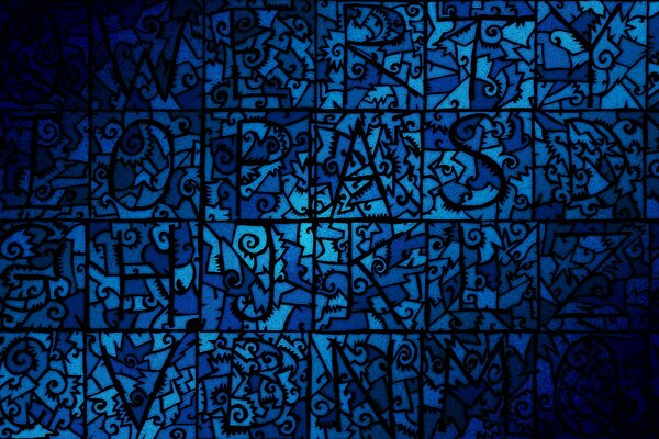 Mosaico de color azul con diferentes letras