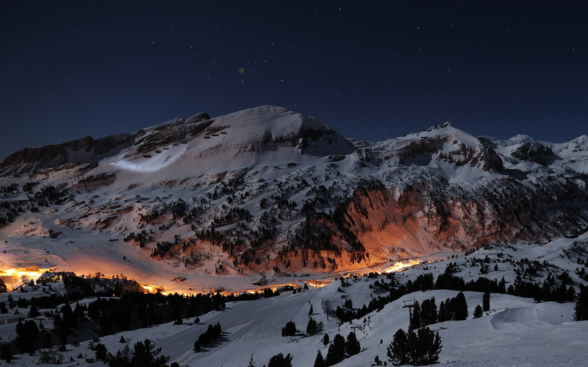 straße winter berge nacht schnee licht himmel