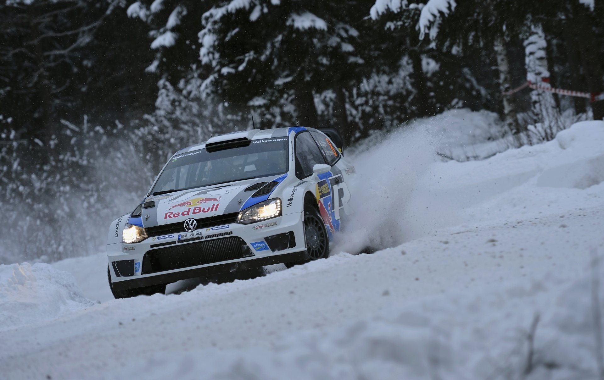 volkswagen polo snow wrc s. ogier rally winter rally skid sports auto red bull