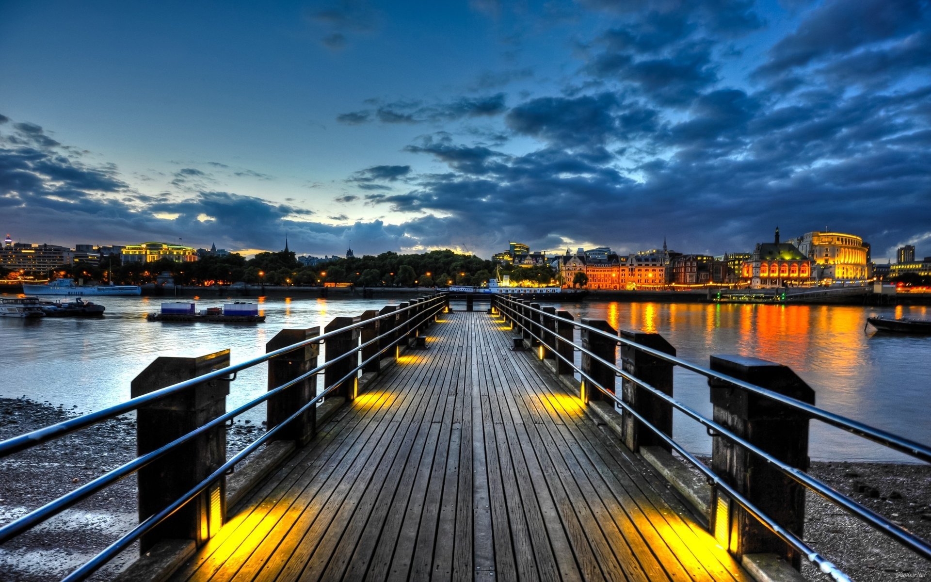 bridge the city lights water pier