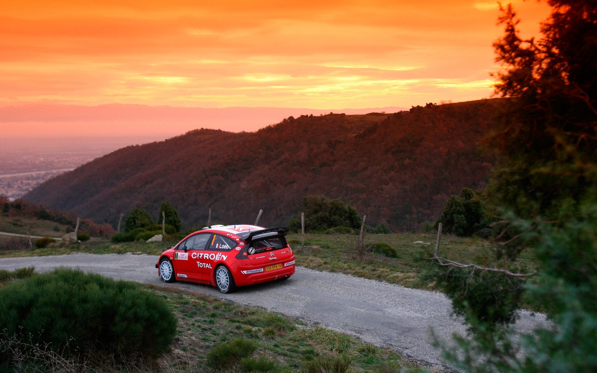 citroen c4 wrc rally hills sunset rally red sky