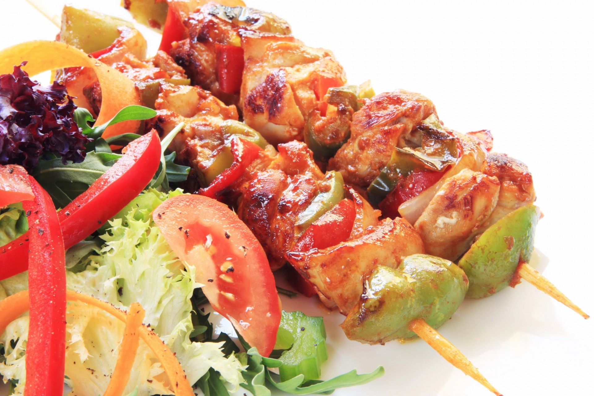 white background salad kebab