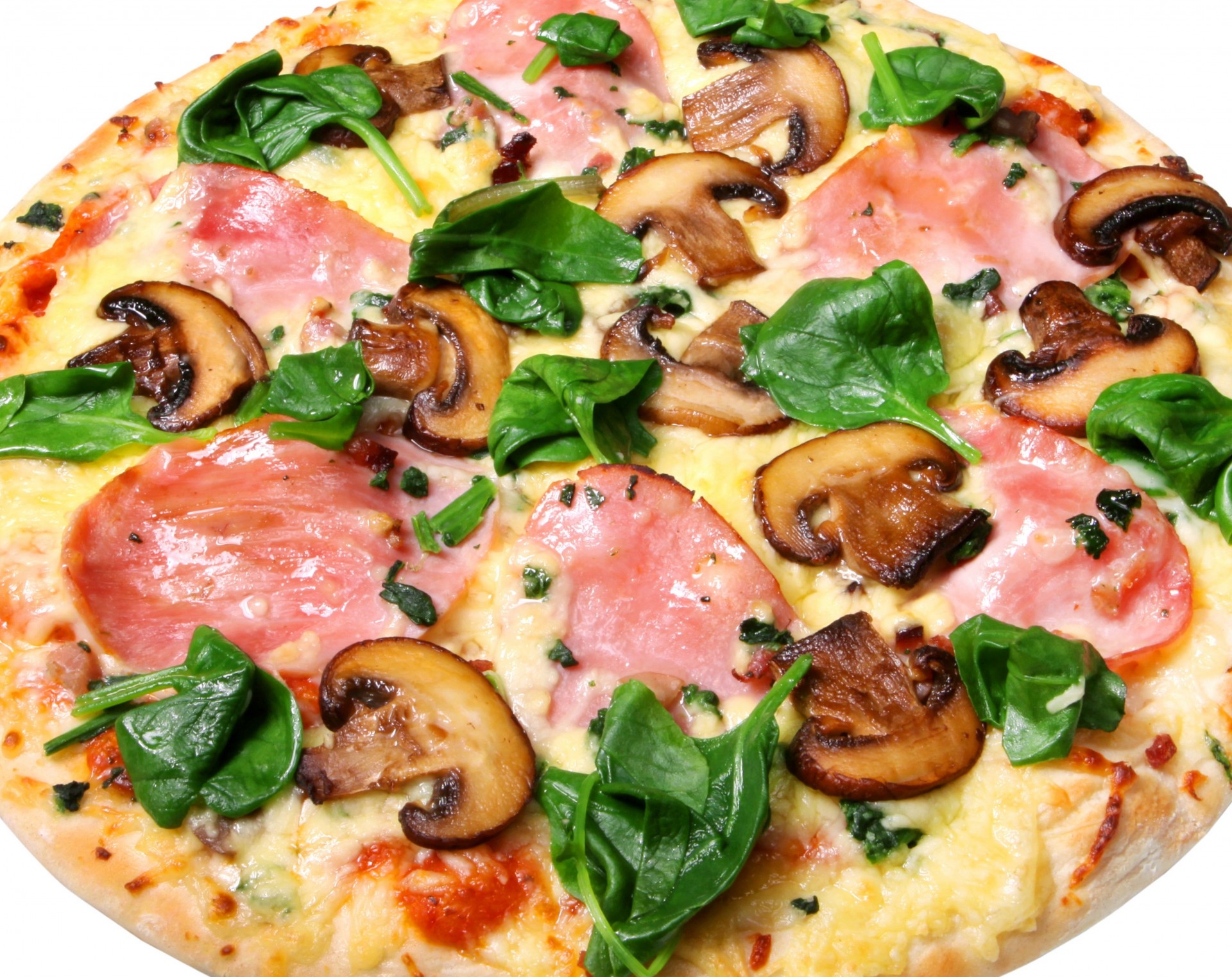 feuille verts saucisses champignons fond blanc pizza