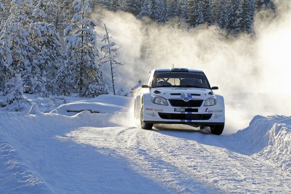 Sportwagen auf der Strecke im Schnee