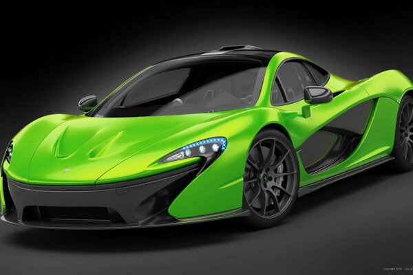 Supercar verde neon su sfondo nero