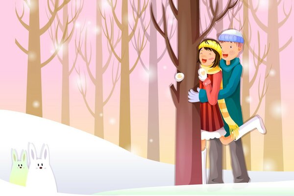 Winter couple love wallpaper