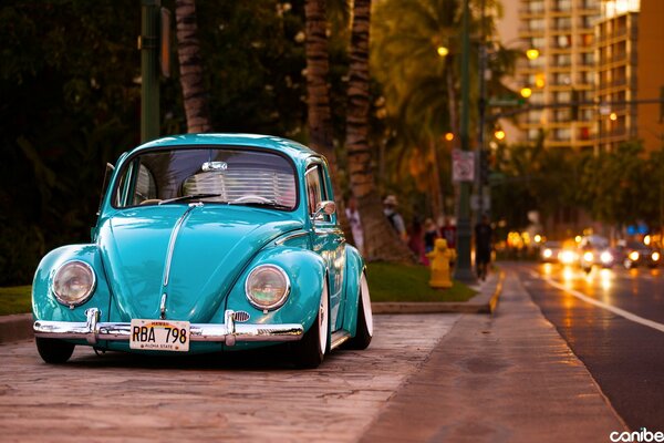 Classic car with tuning turquoise Volkswagen