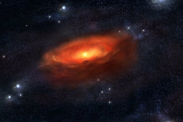 A fiery star in the middle of a vast cosmos