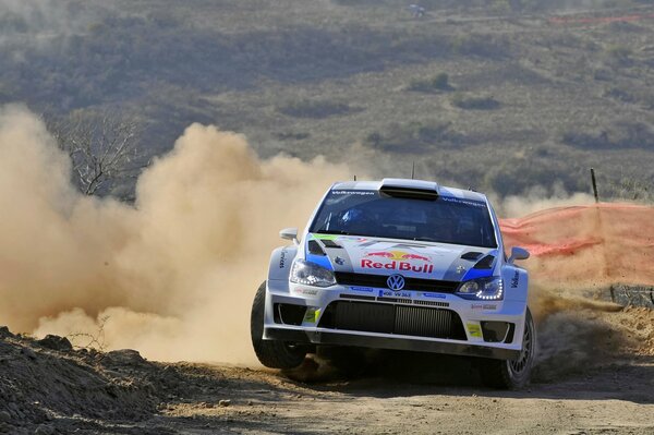 At the rally - Volkswagen polo with red bull advertising on the hood