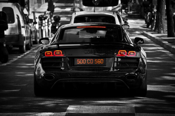 Black audi on a dark street