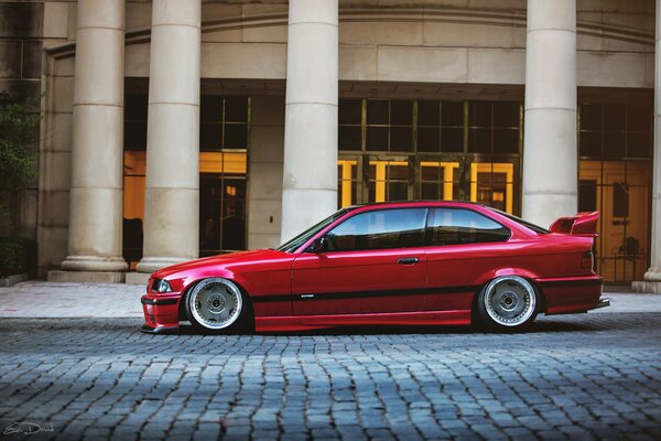 Red BMW has tuning