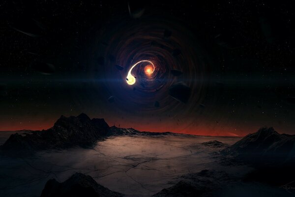 Vue de trou noir d une planète inconnue