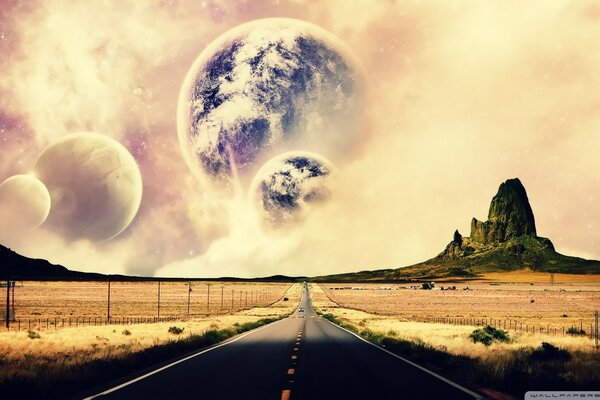 Una strada spaziale deserta verso il nulla