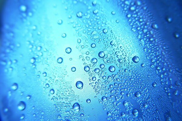 Water bubbles on the surface of a filled bottle