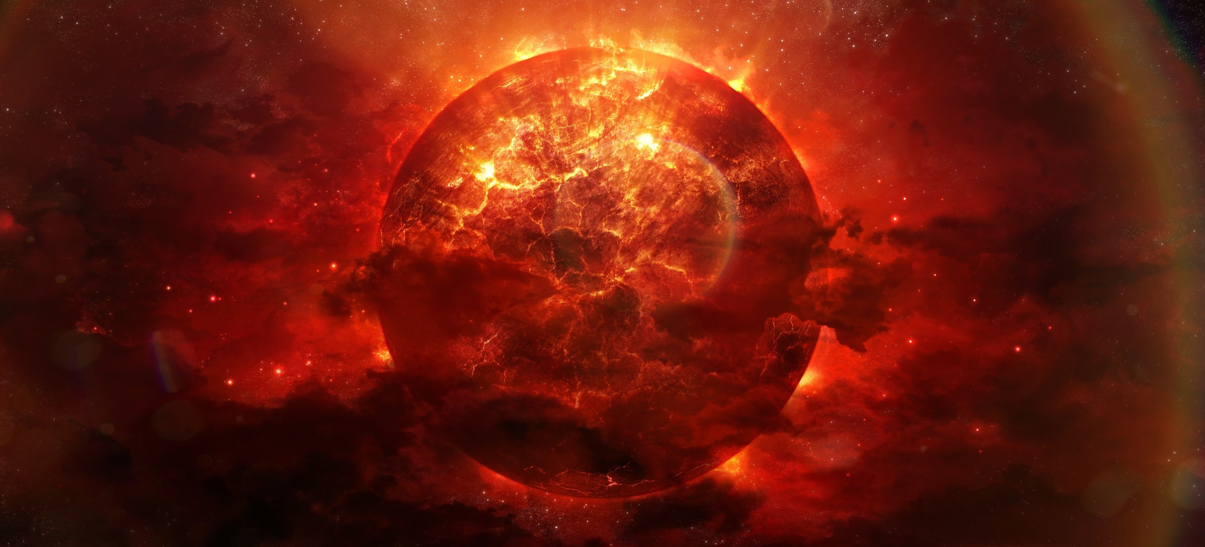 арт взрыв красный трещины энергия туманность огонь планета космос разломы