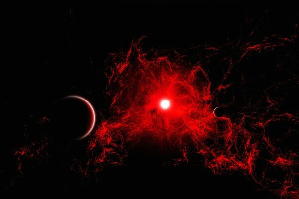 Nébuleuse rouge dans l univers sombre