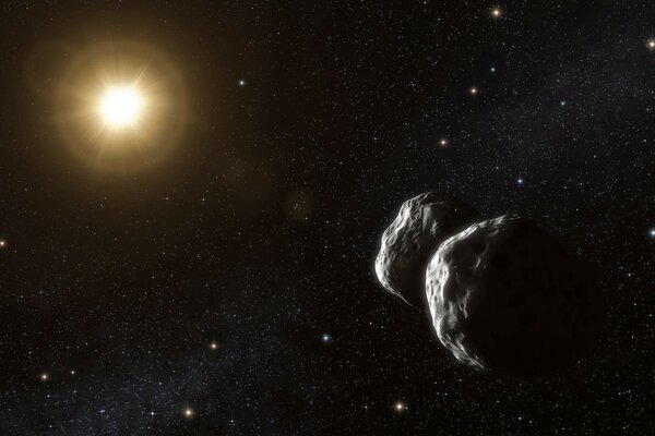 An asteroid and a star in an endless void