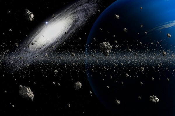 Espacio en 3D de meteoritos y galaxias